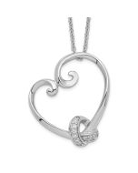 Sentimental Expressions Sterling Silver Rhodium-plated CZ Love knots 18in Heart Necklace