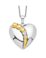 Sentimental Expressions Sterling Silver Rhodium and Gold-plated CZ I Love You More Each Day Heart 18 inch Necklace with Poem Card