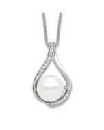 Sentimental Expressions Sterling Silver Rhodium-plated FW Cultured Pearl CZ Forever (Embrace) 18in Necklace