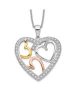 Sentimental Expressions Sterling Silver Rhodium Rose and Gold-plated CZ The Bond of Love Heart 18 inch Necklace with Poem Card
