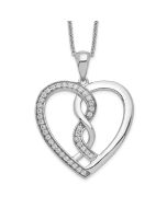 Sentimental Expressions Sterling Silver Rhodium-plated CZ Hearts Joined Together 18 inch Necklace with Poem Card