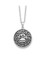 Sentimental Expressions Sterling Silver Rhodium-plated Antiqued Paw Ash Holder 18 Inch Necklace
