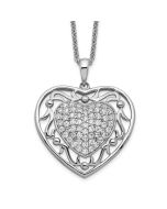 Sentimental Expressions Sterling Silver Rhodium-plated Antiqued CZ To My Granddaughter 18in Heart Necklace