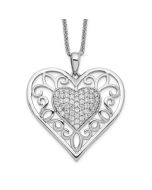 Sentimental Expressions Sterling Silver Rhodium-plated Antiqued CZ To My Daughter 18in Heart Necklace