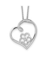 Sentimental Expressions Sterling Silver Rhodium-plated CZ My Special Niece 18in Flower in Heart Necklace