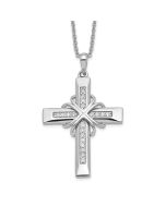 Sentimental Expressions Sterling Silver Rhodium-plated CZ Steadfast Love 18in Cross Necklace