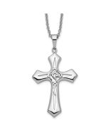 Sentimental Expressions Sterling Silver Rhodium-plated Antiqued Abide In Him 18in Cross Necklace