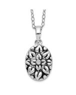 Sentimental Expressions Sterling Silver Rhodium-plated CZ Antiqued Flower Ash Holder 18 Inch Necklace