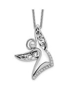 Sentimental Expressions Sterling Silver Rhodium-plated CZ Antiqued Angel Of Joy 18in. Necklace