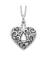 Sentimental Expressions Sterling Silver Rhodium-plated Antiqued Grieving Heart Ash Holder 18 Inch Necklace