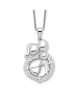 Sentimental Expressions Sterling Silver Rhodium-plated CZ Family of 3 Gathering 18in. Necklace