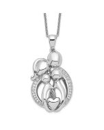 Sentimental Expressions Sterling Silver Rhodium-plated CZ Family of 4 Gathering 18in. Necklace
