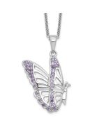 Sentimental Expressions Sterling Silver Rhodium-plated CZ Never Give Up Butterfly 18in. Necklace