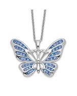 Sentimental Expressions Sterling Silver Rhodium-plated Crystal Never Give Up Butterfly 18in Necklace