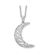 Sentimental Expressions Sterling Silver Rhodium-plated CZ Antiqued Love You To The Moon and Back 18in. Necklace