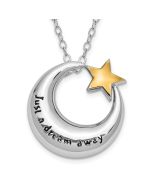 Sentimental Expressions Sterling Silver Rhodium Antiqued Just A Dream Away Moon with Gold-tone Accent Star Ash Holder 18 Inch Necklace