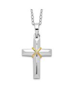Sentimental Expressions Sterling Silver Rhodium-plated CZ Gold-tone Accent Cross Ash Holder 18 Inch Necklace