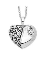 Sentimental Expressions Sterling Silver Rhodium-plated Antiqued One More Day Heart Shape with Butterfly Ash Holder 18 Inch Necklace
