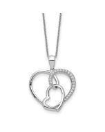 Sentimental Expressions Sterling Silver Rhodium-plated CZ Together In Love 18in Necklace