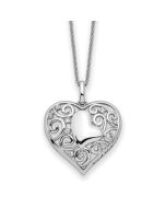 Sentimental Expressions Sterling Silver Rhodium-plated CZ Antiqued Soul Sister Heart 18in Necklace
