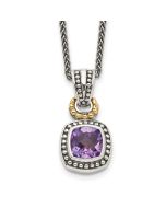Sleek Grove Velvet Ridge Shey Couture Sterling Silver with 14K Accent 18 Inch Antiqued Cushion Bezel Amethyst Necklace