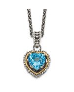 Refined River Shey Couture Sterling Silver with 14K Accent Antiqued Blue Topaz Heart 18 inch Necklace