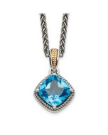 Subtle Marigold Twilight Grove Shey Couture Sterling Silver with 14K Accent 18 Inch Antiqued Cushion Blue Topaz Necklace