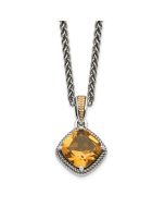 Autumn Sky Shey Couture Sterling Silver with 14K Accent 18 Inch Antiqued Cushion Citrine Necklace