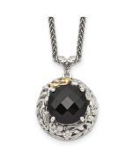 Twilight Maple Shey Couture Sterling Silver with 14K Accent 18 Inch Antiqued Checkerboard-cut Black Onyx Necklace