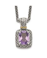 Sleek Ridge Moonlit Cascade Shey Couture Sterling Silver with 14K Accent 18 inch Antiqued Cushion Amethyst Necklace