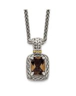 Timeless Magnolia Serene Mesa Shey Couture Sterling Silver with 14K Accent 18 Inch Antiqued Cushion Checkerboard Smoky Quartz Necklace
