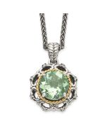 Minimal Equinox Calm Echo Shey Couture Sterling Silver with 14K Accent 18 Inch Antiqued Round Green Quartz and Diamond Necklace