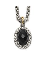 Bold Sonata Shey Couture Sterling Silver with 14K Accent 18 Inch Antiqued Checkerboard-cut Black Onyx Necklace