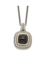 Classic Willow Shey Couture Sterling Silver with 14K Accent 18 Inch Antiqued Cabochon Black Onyx Necklace