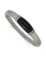 Nocturne Shey Couture Sterling Silver Antiqued Black Onyx and Diamond Hinged Bangle Bracelet