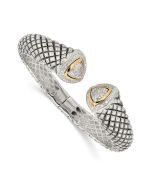 Cassian Shey Couture Sterling Silver with 14K Accent Antiqued 1/2 carat Diamond Hinged Cuff Bracelet