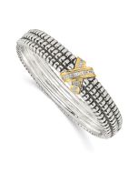 Adara Shey Couture Sterling Silver with 14K Accent Antiqued Diamond Hinged Bangle Bracelet