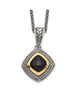 Twilight Solstice Shey Couture Sterling Silver with 14K Accent 18 Inch Antiqued Checkerboard-cut Black Onyx Necklace