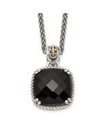 Timeless Zephyr Shey Couture Sterling Silver with 14K Accent 18 Inch Antiqued Checkerboard-cut Black Onyx Necklace