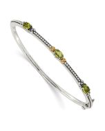 Evadne Shey Couture Sterling Silver with 14K Accent Antiqued Oval Peridot Hinged Bangle