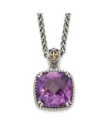 Summer Iris Shey Couture Sterling Silver with 14K Accent 18 Inch Antiqued Cushion Checkerboard Amethyst Necklace