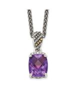 Sunlit Star Shey Couture Sterling Silver with 14K Accent 18 Inch Antiqued Diamond and Checkerboard-cut Cushion Amethyst Necklace