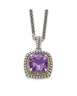 Silver Mesa Shey Couture Sterling Silver with 14K Accent 18 Inch Antiqued Cushion Amethyst Necklace