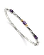 Eros Shey Couture Sterling Silver with 14K Accent Antiqued Oval Amethyst Hinged Bangle