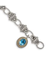 Thorne Shey Couture Sterling Silver with 14K Accent 7.5 Inch Antiqued Oval Light Swiss Blue Topaz Bracelet