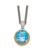 Azure Lily Shey Couture Sterling Silver with 14K Accent 18 Inch Antiqued Round Blue Topaz Necklace
