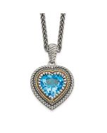 Sculpted Wren Minimal Brook Shey Couture Sterling Silver with 14K Accent 18 Inch Antiqued Light Swiss Blue Topaz Heart Necklace