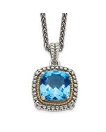 Majestic Rose Shey Couture Sterling Silver with 14K Accent 18 Inch Antiqued Cushion Light Swiss Blue Topaz Necklace