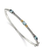 Evadne Shey Couture Sterling Silver with 14K Accent Antiqued Oval Sky Blue Topaz Bangle