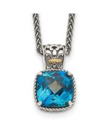Graceful Ridge Shey Couture Sterling Silver with 14K Accent 18 Inch Antiqued Cushion London Blue Topaz Necklace